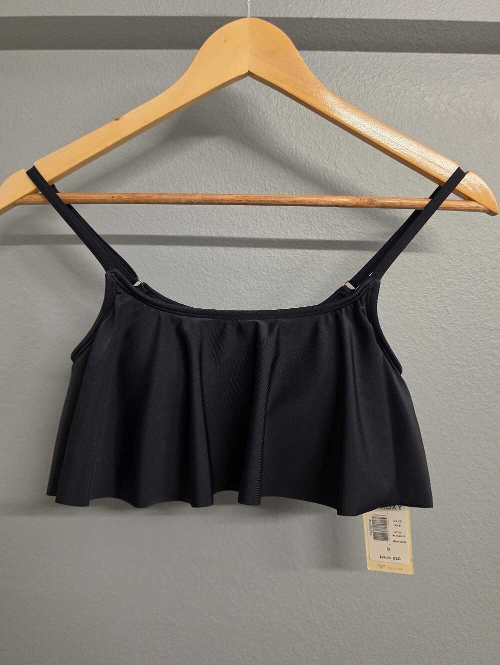 NWT ROXY Black Surf Essentials Flutter Flounce Ruffle Summer Bikini Top - Size S